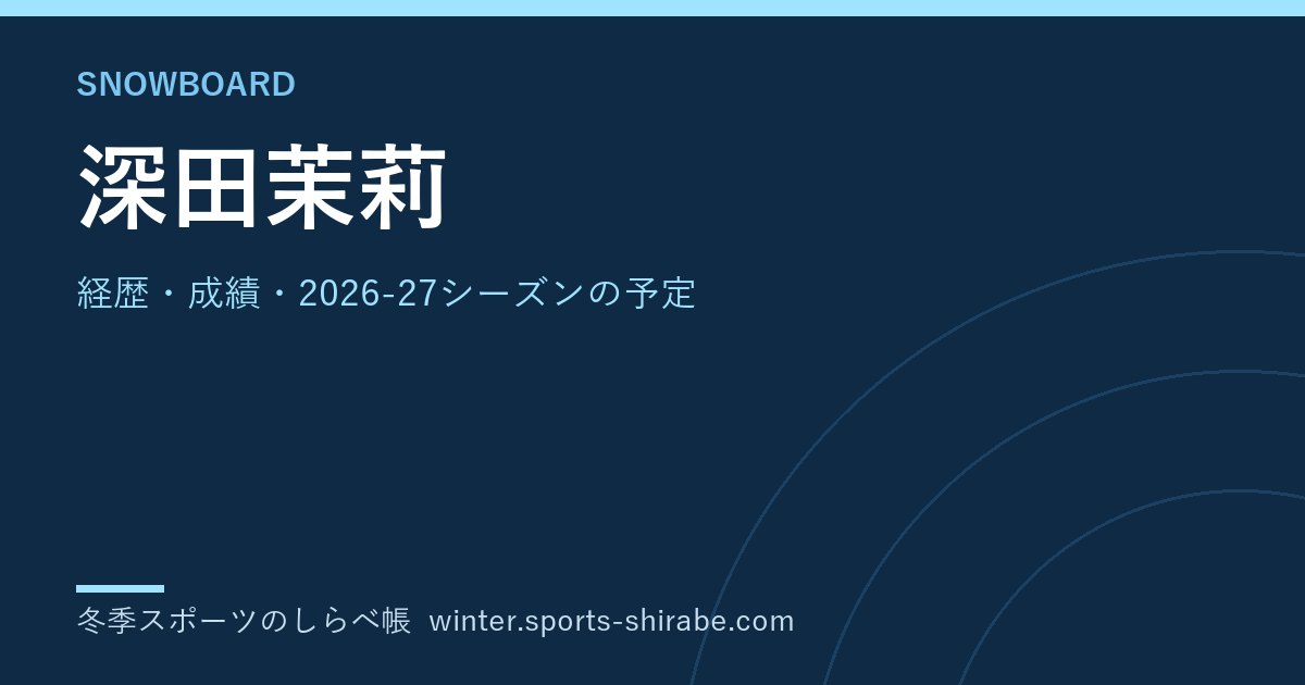 深田茉莉(ふかだ・まり)|経歴・成績・2026-27シーズンの予定