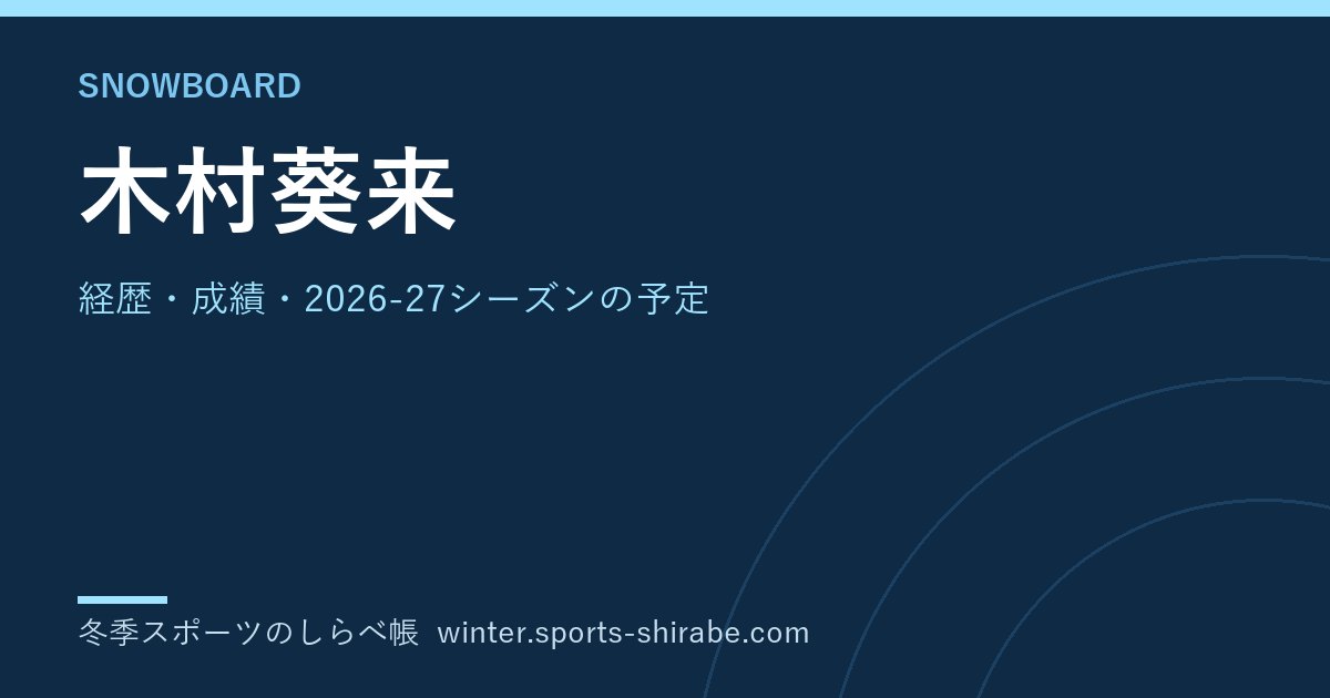 木村葵来(きむら・きら)|経歴・成績・2026-27シーズンの予定