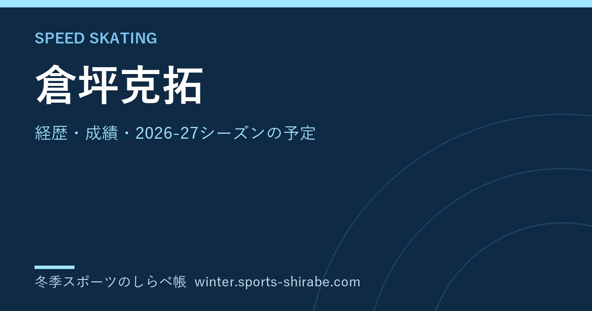 倉坪克拓(くらつぼ・かつひろ)|経歴・成績・2026-27シーズンの予定