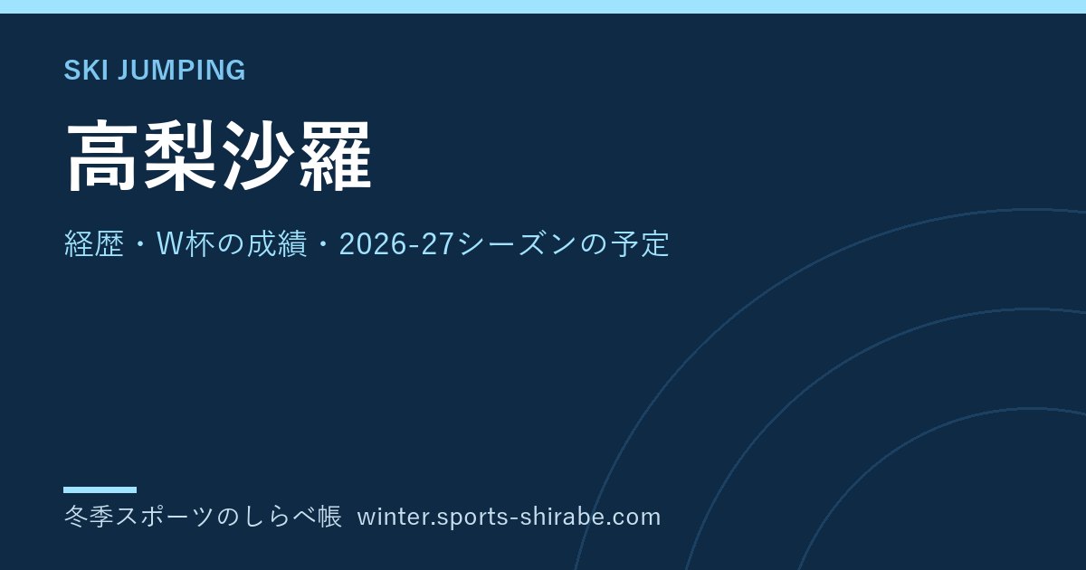 高梨沙羅(たかなし・さら)|経歴・W杯の成績・2026-27シーズンの予定